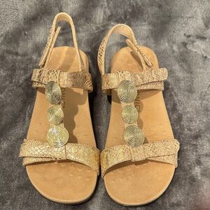 Vionic Gold and Blush Snakeskin Textured Sandals Size 10